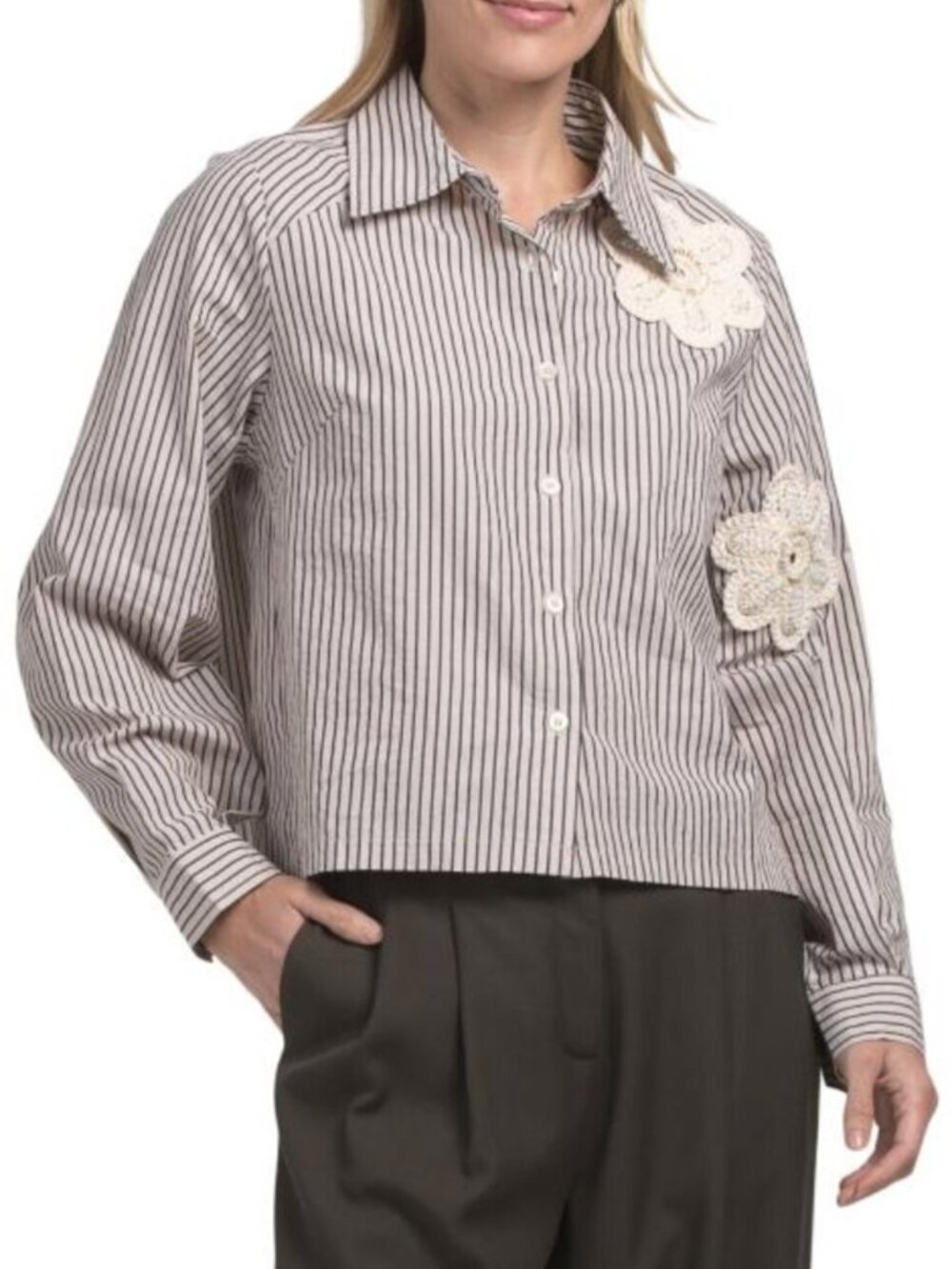 SOLITAIRE Striped Applique Shirt